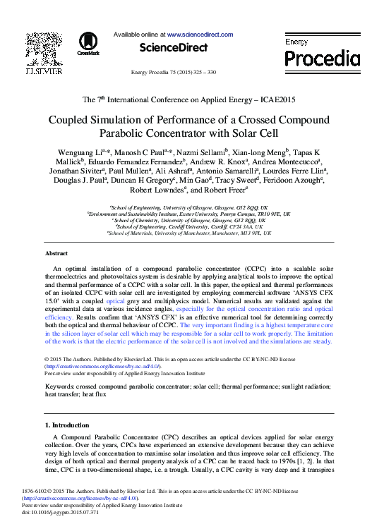 (PDF) Coupled Simulation of Performance of a Crossed Compound Parabolic ...