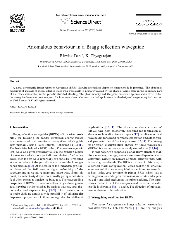 (PDF) Anomalous behaviour in a Bragg reflection waveguide