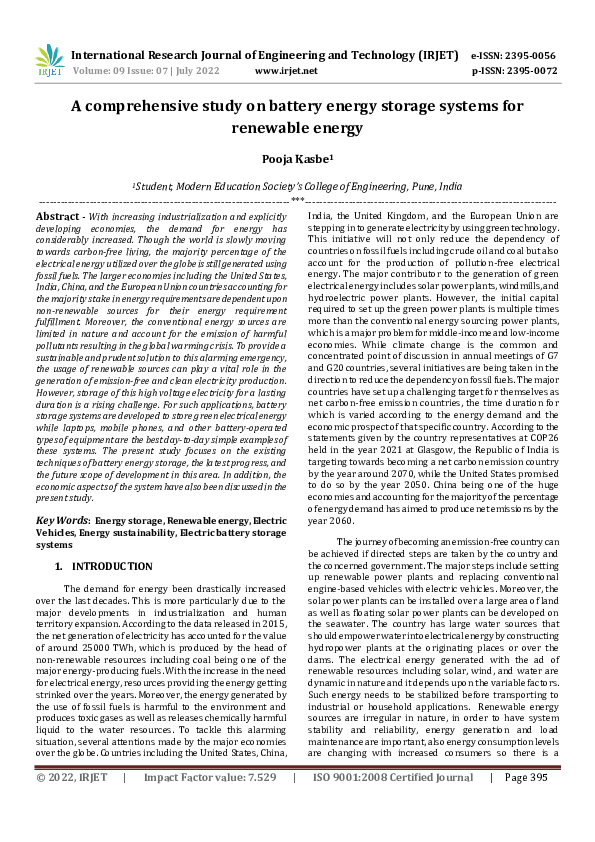 (PDF) A comprehensive study on battery energy storage systems for ...
