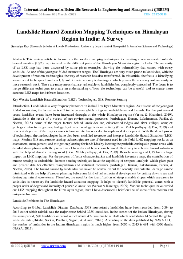 (PDF) Landslide Hazard Zonation Mapping Techniques on Himalayan Region ...