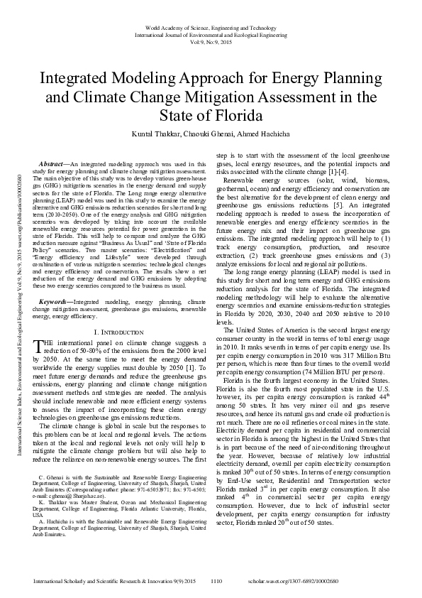(PDF) Integrated Modeling Approach For Energy Planning And Climate ...