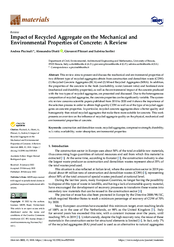 (PDF) Impact of Recycled Aggregate on the Mechanical and Environmental ...