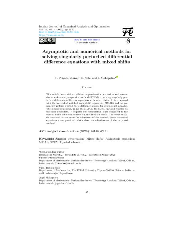 (PDF) Asymptotic and numerical methods for solving singularly perturbed ...