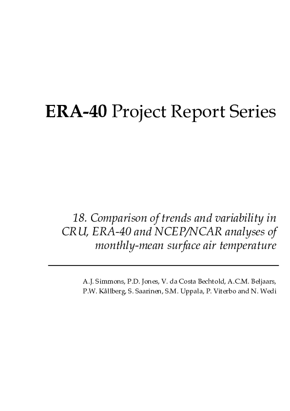 (PDF) Comparison of trends and variability in CRU, ERA-40 and NCEP/NCAR ...