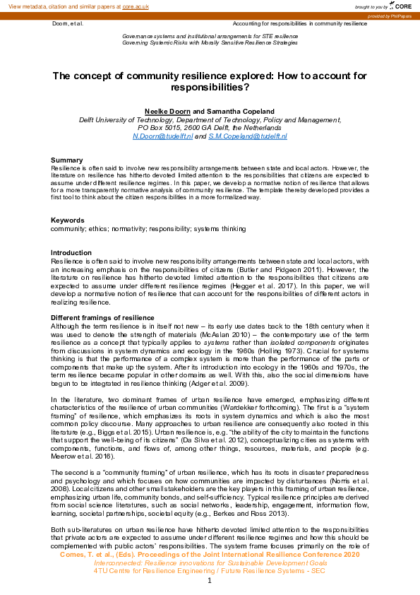 (PDF) The concept of community resilience explored: How to account for ...
