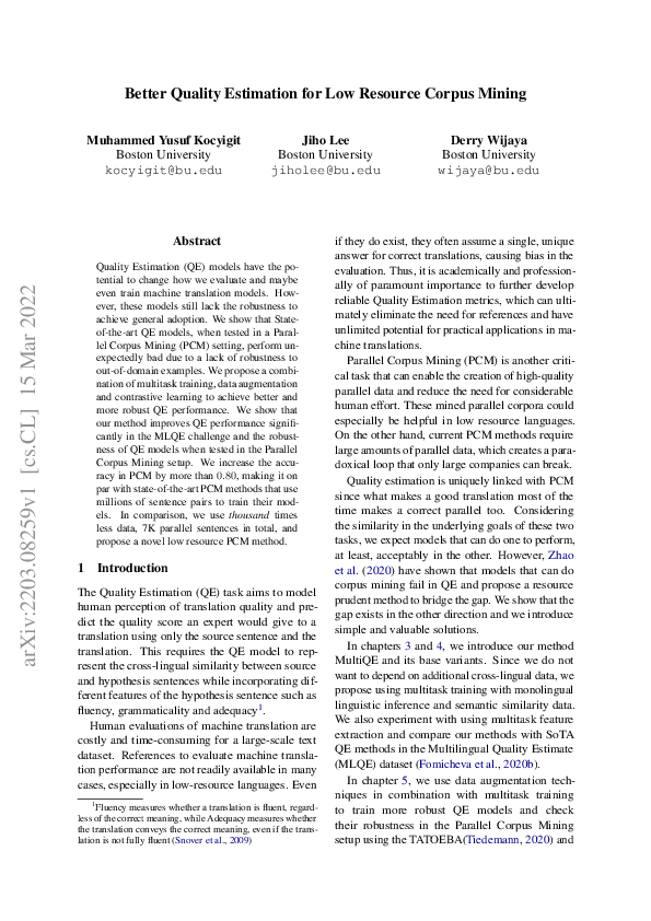 (PDF) Better Quality Estimation for Low Resource Corpus Mining