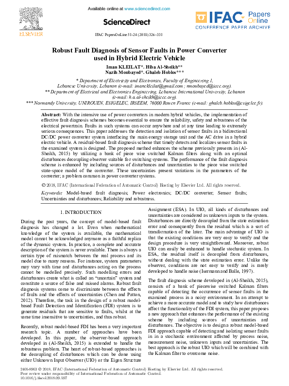 (PDF) Robust Fault Diagnosis of Sensor Faults in Power Converter used ...