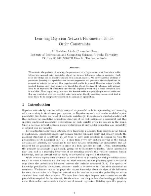 (PDF) Learning Bayesian network parameters under order constraints