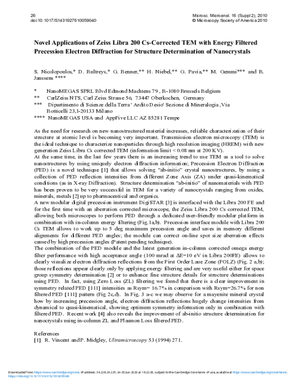 (PDF) Novel Applications of Zeiss Libra 200 CsCorrected TEM with