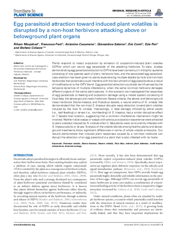 (PDF) Egg parasitoid attraction toward induced plant volatiles is ...