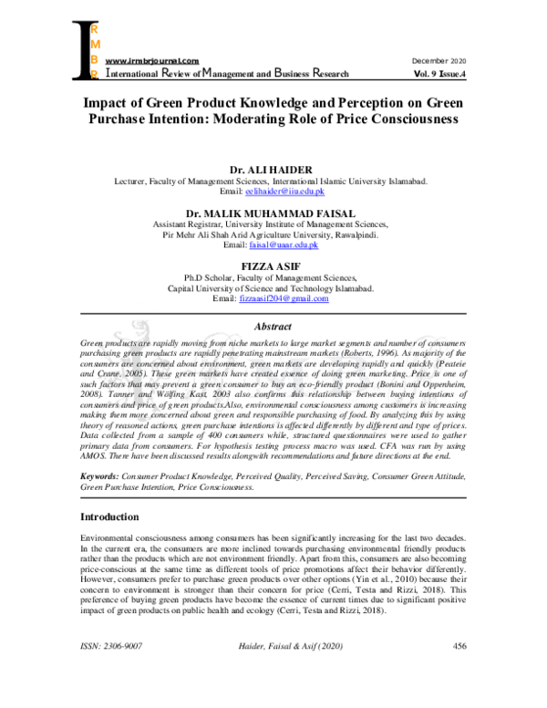 (PDF) Impact of Green Product Knowledge and Perception on Green ...