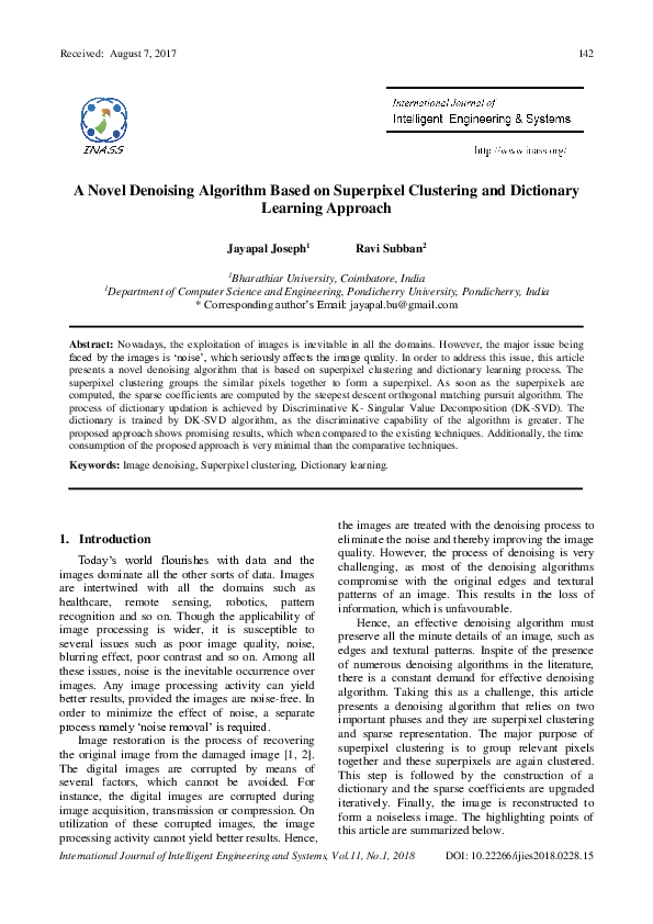 (PDF) A Novel Denoising Algorithm Based on Superpixel Clustering and ...