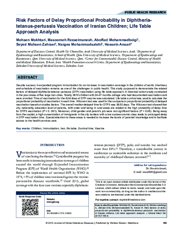 (PDF) Risk factors of delay proportional probability in diphtheria ...