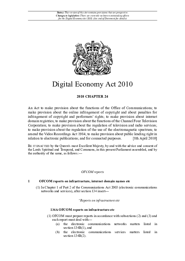 (PDF) Digital Economy Act 2010 Margaret DowieWhybrow Academia.edu