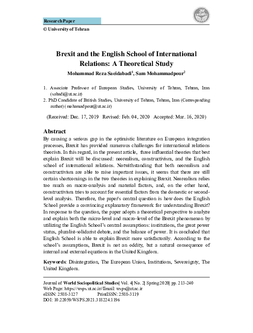 (PDF) Brexit and the English School of International Relations: A ...