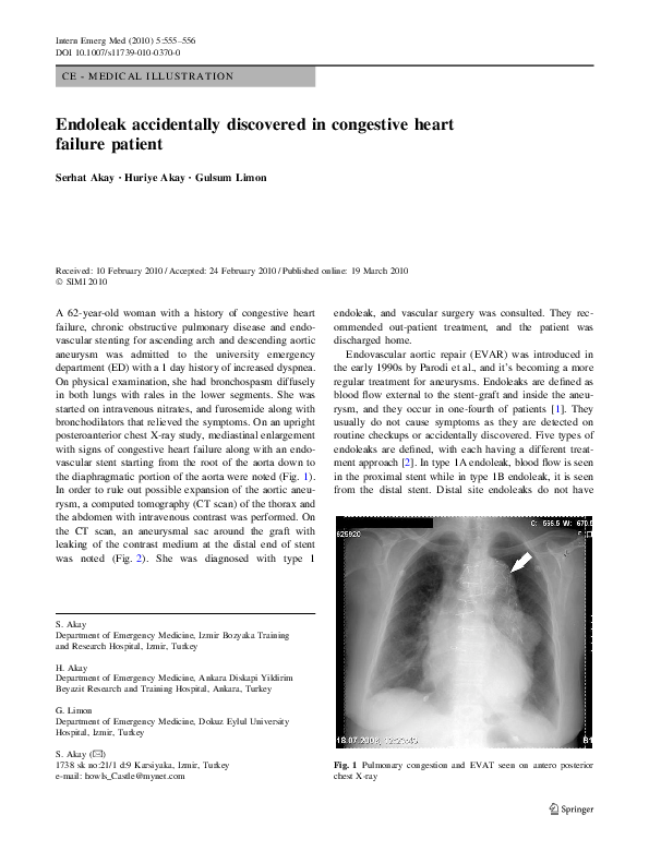  PDF Endoleak Accidentally Discovered In Congestive Heart Failure 