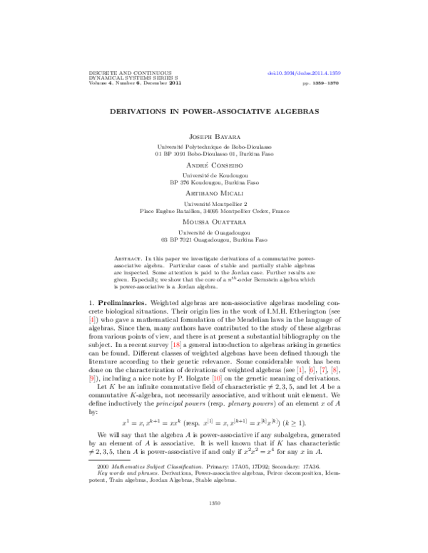 (PDF) Derivations and Structures in Power-Associative Algebras