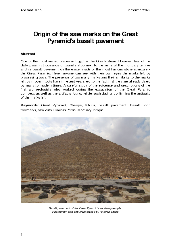 (PDF) Origin of the saw marks on the Great Pyramid's basalt pavement