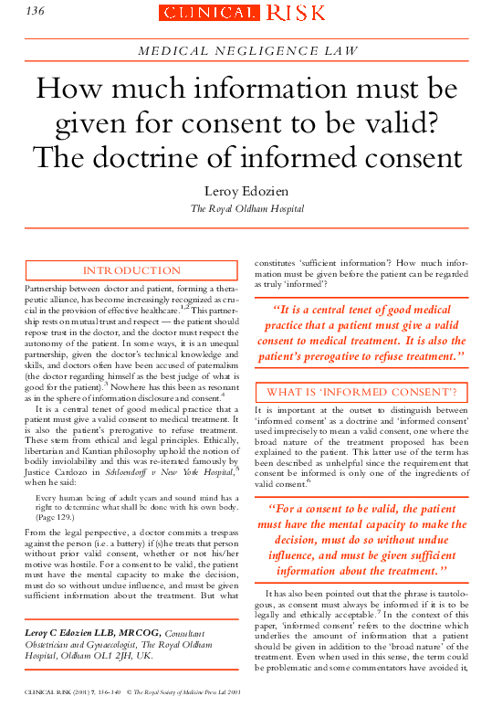 (PDF) How much information must be given for consent to be valid? The ...