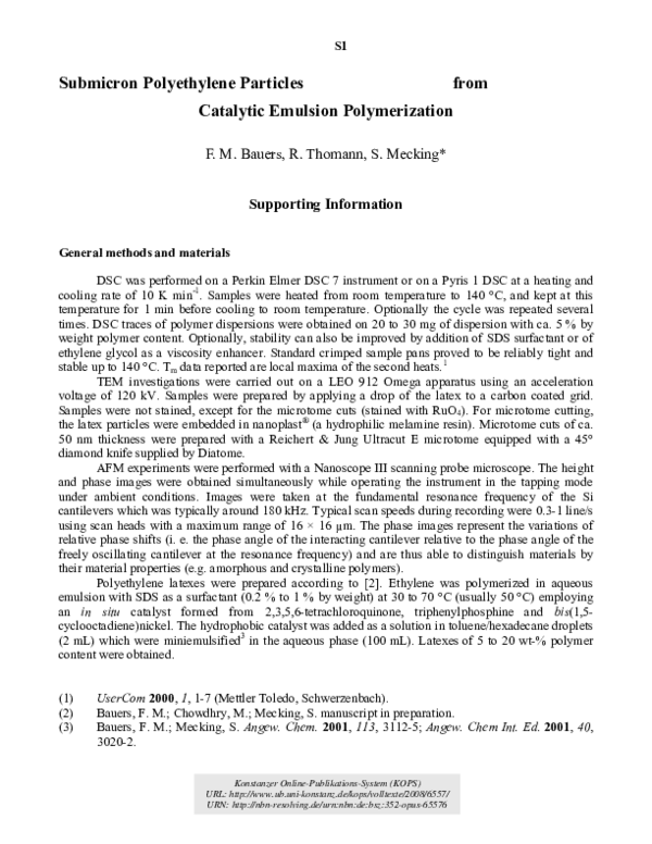 (PDF) Submicron Polyethylene Particles from Catalytic Emulsion ...