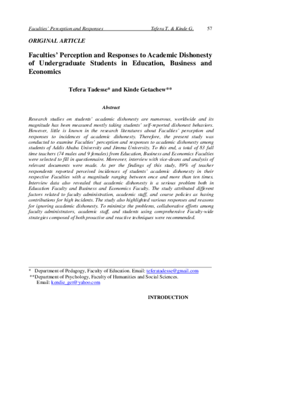 (PDF) Faculties’ Perception and Responses to Academic Dishonesty of ...