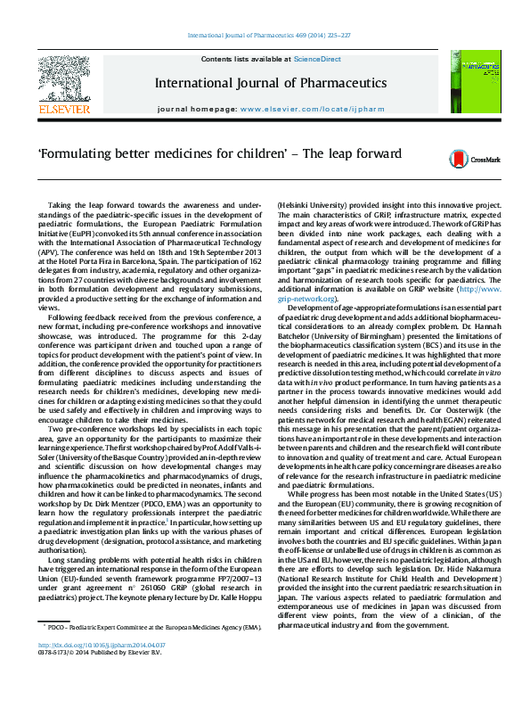(PDF) ‘Formulating better medicines for children’ – The leap forward