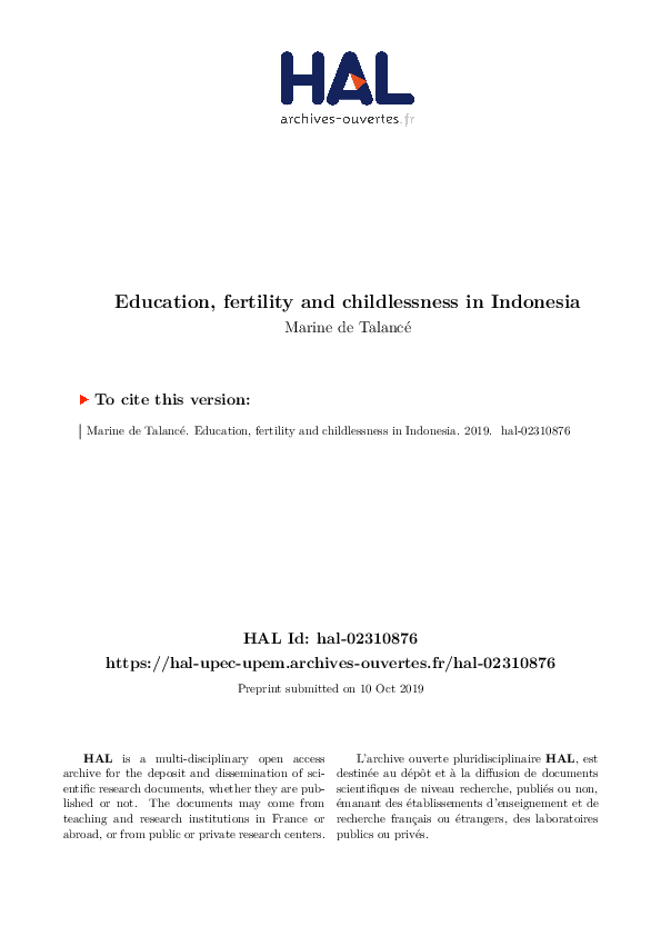 (PDF) Education, fertility and childlessness in Indonesia