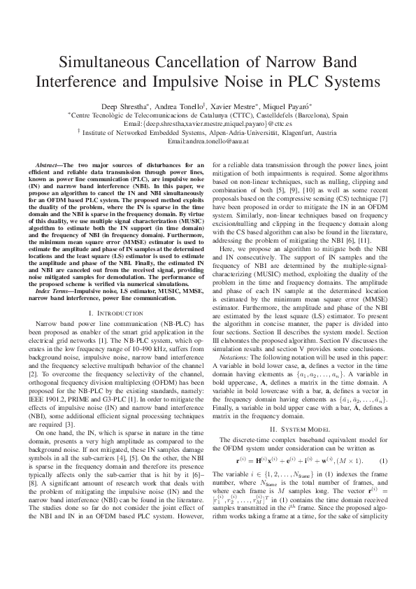 (PDF) Simultaneous cancellation of narrow band interference and ...