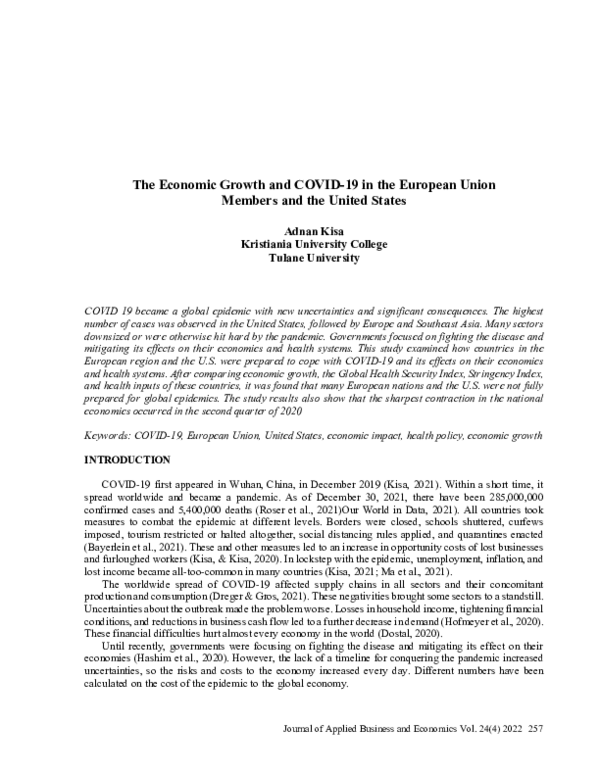 (PDF) The Economic Growth and COVID-19 in the European Union Members ...