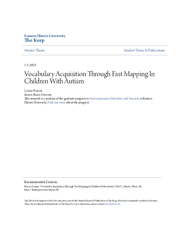 (PDF) Vocabulary acquisition through fast mapping in children with autism