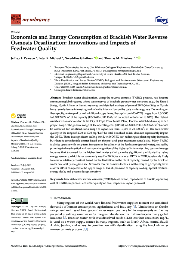 (PDF) Economics and Energy Consumption of Brackish Water Reverse ...