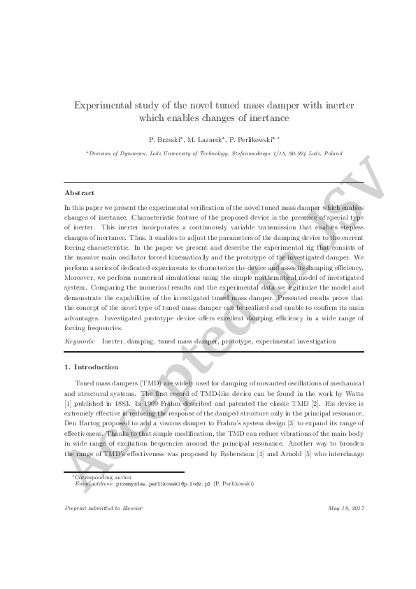 (PDF) Experimental study of the novel tuned mass damper with inerter ...