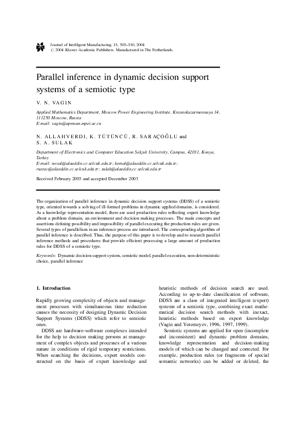 (PDF) Parallel inference in dynamic decision support systems of a ...