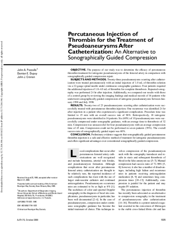 (PDF) Percutaneous Injection of Thrombin for the Treatment of ...
