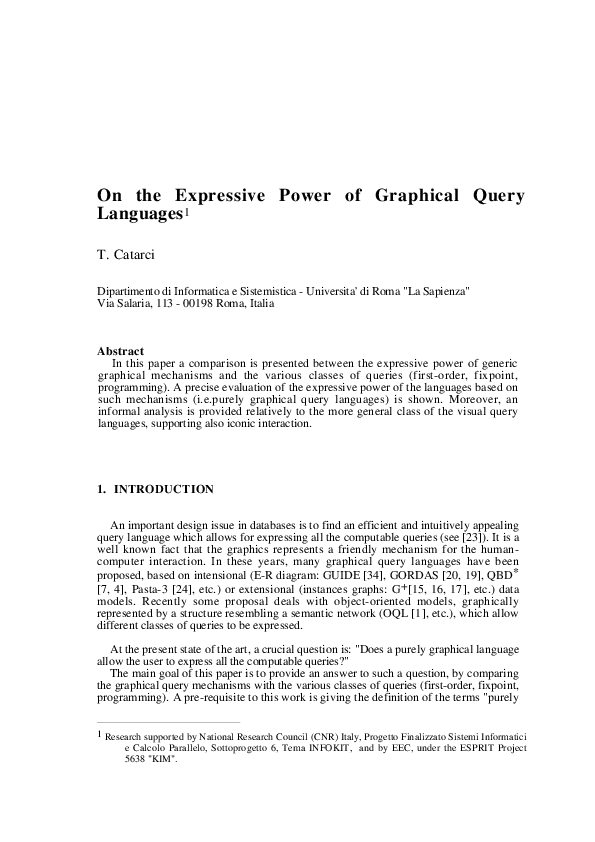 (PDF) On the expressive power of graphical query languages