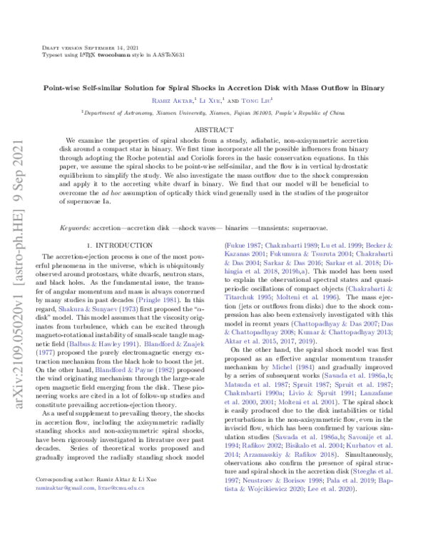 (PDF) Point-wise Self-similar Solution for Spiral Shocks in an ...