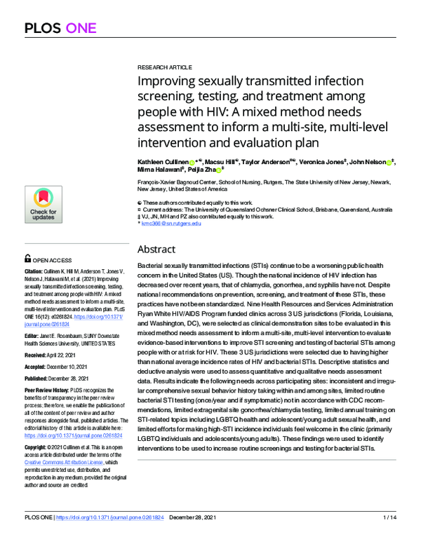 (PDF) Improving sexually transmitted infection screening, testing, and ...