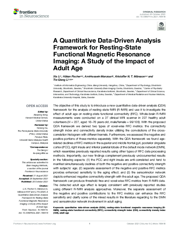 (PDF) A Quantitative Data-Driven Analysis Framework for Resting-State ...