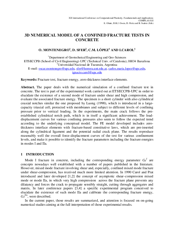(PDF) 3D numerical model of a confined fracture tests in concrete