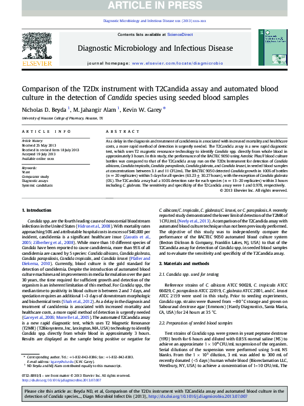 (PDF) Comparison of the T2Dx instrument with T2Candida assay and ...