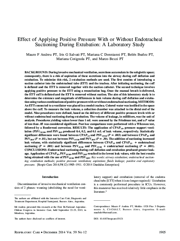 (PDF) Effect of applying positive pressure with or without endotracheal ...