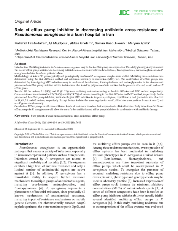 (PDF) Role of efflux pump inhibitor in decreasing antibiotic cross ...