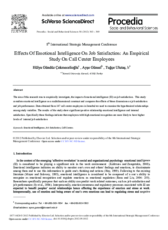 (PDF) Effects of Emotional Intelligence on Job Satisfaction: An ...