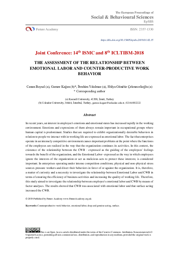 (PDF) The Assessment Of The Relationship Between Emotional Labor And ...