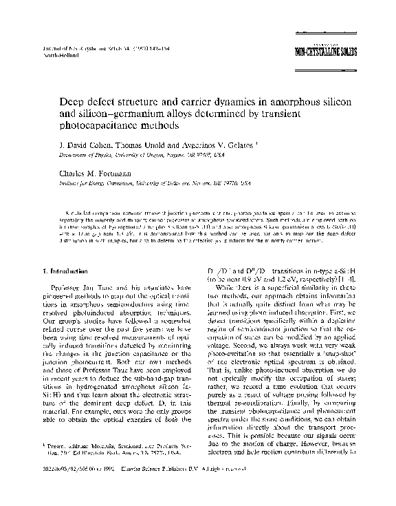 (PDF) Deep defect structure and carrier dynamics in amorphous silicon ...