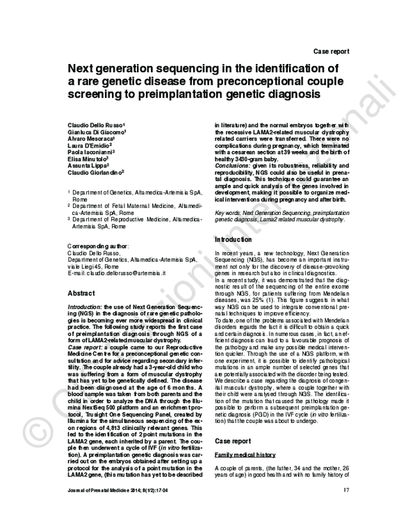 (PDF) Next generation sequencing in the identification of a rare ...