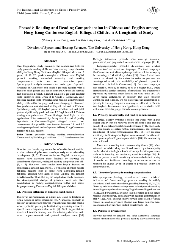 (PDF) Prosodic Reading and Reading Comprehension in Chinese and English ...