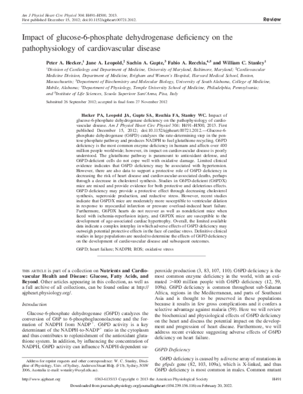 (PDF) Impact of glucose-6-phosphate dehydrogenase deficiency on the ...