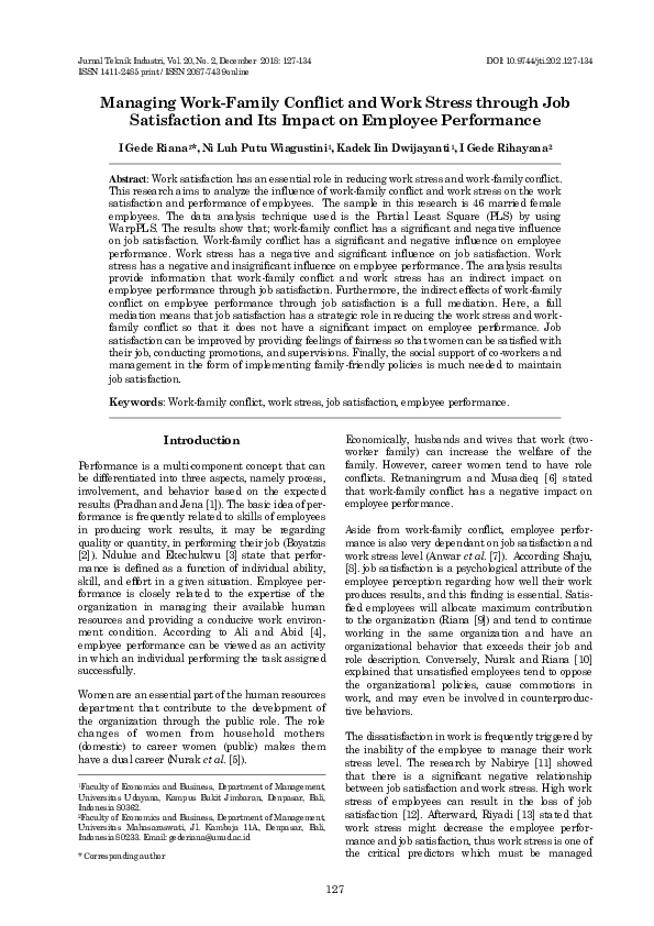 (PDF) Managing Work Family Conflict and Work Stress through Job ...