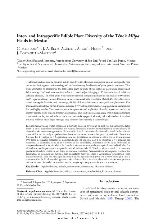 (PDF) Inter- and Intraspecific Edible Plant Diversity of the Tének ...